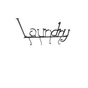 Metal laundry room sign with hooks